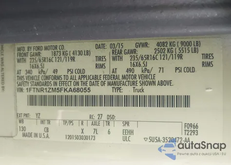 2015 Ford Transit-250 z USA, uszkodzony, nr VIN 1FTNR1ZM5FKA68055